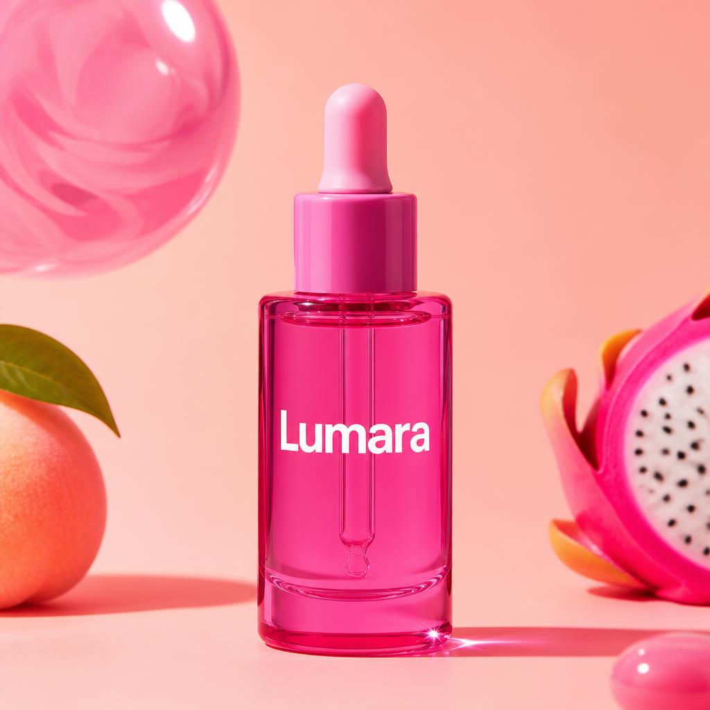 Lumara Vitamin C Serum bottle — Fades dark spots. Brightens dull skin. Non-negotiable glow. Dermatologist-tested skincare made in India.