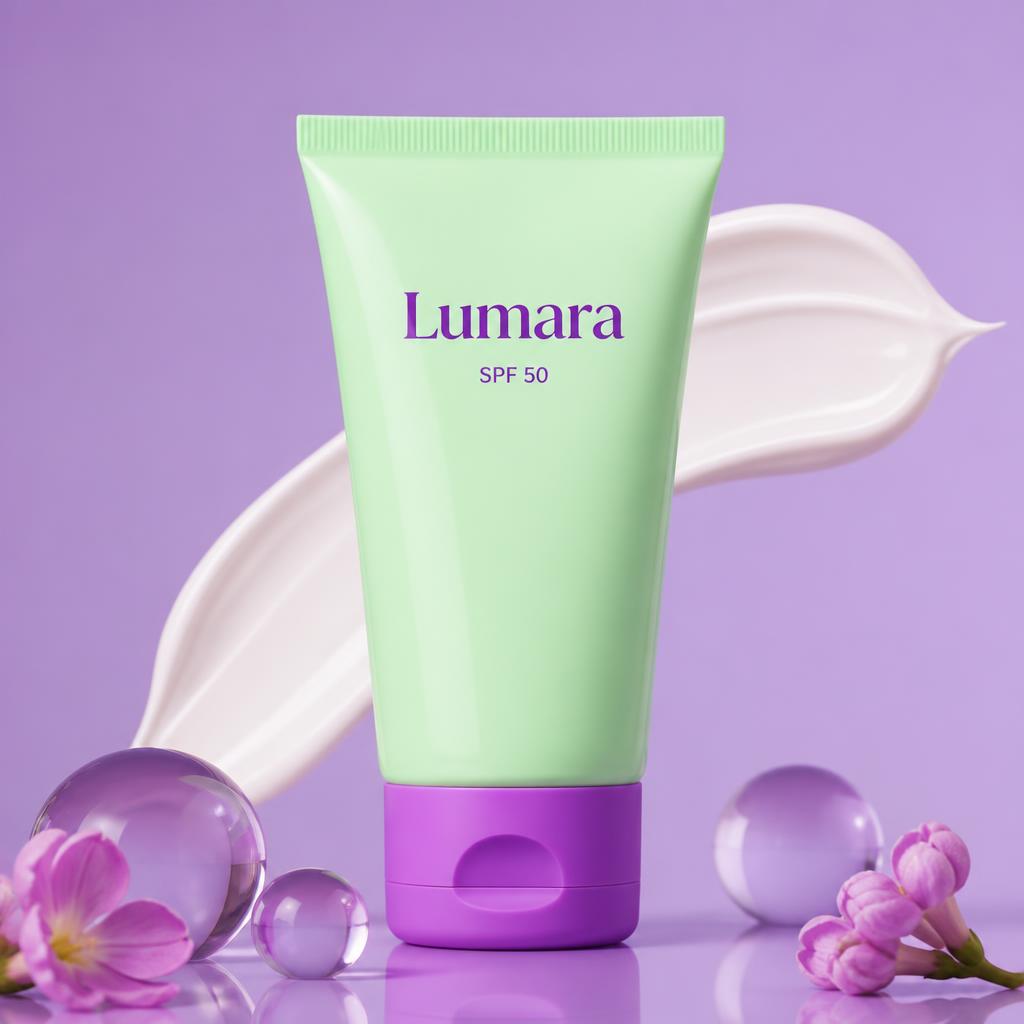 Lumara SPF 50 Sunscreen bottle — Broad-spectrum protection. Absolutely zero white cast. Dermatologist-tested skincare made in India.